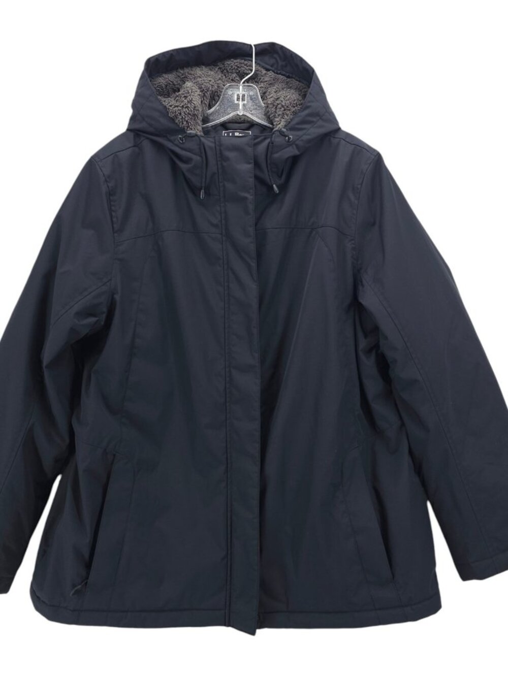 LL BEAN Women's Black Winter Warmer Jacket Fleece Lined Hooded Size XL